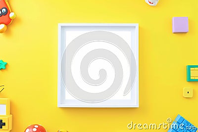 Bright workspace with white frame on yellow background Stock Photo