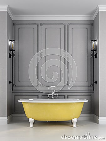 Bright yellow bath on a gray background Stock Photo