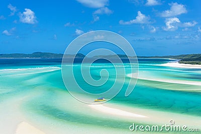 Bright yellow boat on tropical island beach Editorial Stock Photo