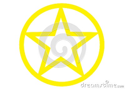 A bright yellow five pointed star in a circle representing the five elements Cartoon Illustration