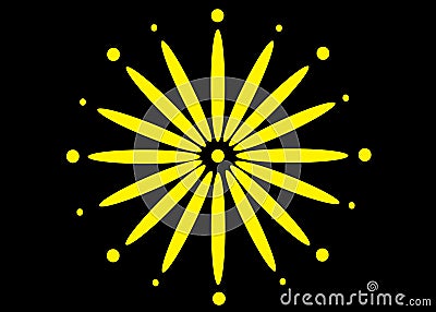 A bright yellow flower pattern spread with smaller round dots black backdrop Cartoon Illustration