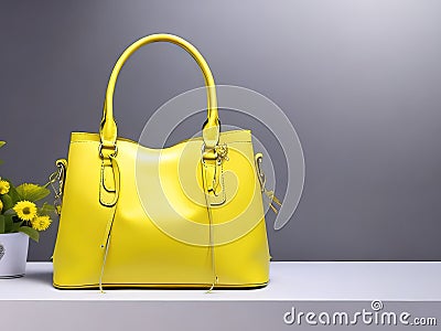 A Bright Yellow Handbag that Takes the Show. Stock Photo