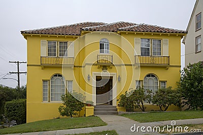 Bright Yellow House Stock Photo