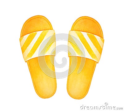 Bright yellow joyful flip-flops, casual summer wear. Stock Photo