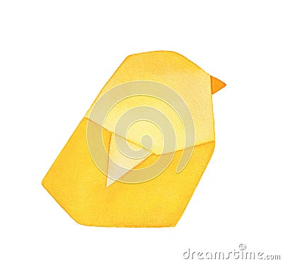 Bright Yellow Origami Chick watercolour illustration. Stock Photo