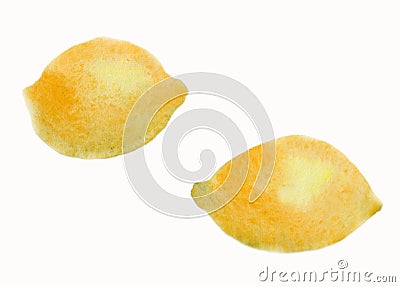 Bright yellow watercolor lemons white background Stock Photo