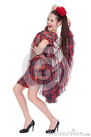 Bright young woman dancing incendiary Stock Photo
