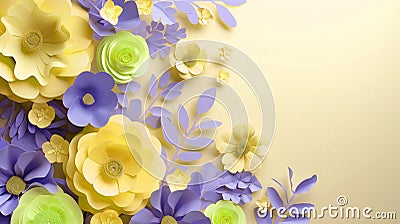 Yellow and Lavender Paper Flowers on a Warm Gradient Background Stock Photo