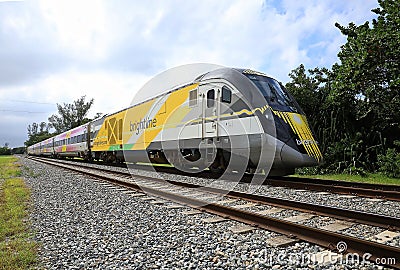 Brightline Train on the Move Editorial Stock Photo