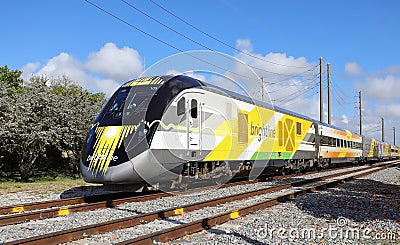 Brightline train traveling south Editorial Stock Photo