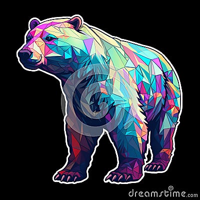 a brightly colored bear on a black background wearing many different colors Cartoon Illustration