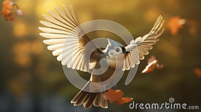Bird In Flight: Vray Tracing With Nikon D850 Style Cartoon Illustration