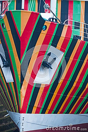 Brightly colored boat detail Stock Photo