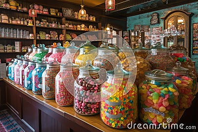 brightly colored candy shop with variety of sweet treats on display Stock Photo