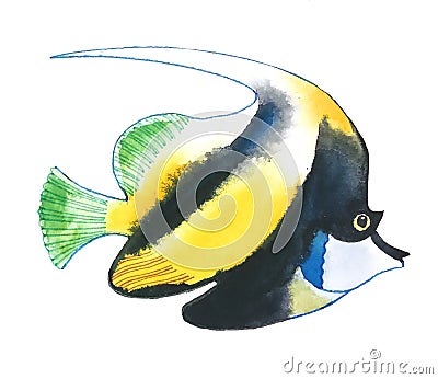 Brightly colored fish with orange stripes with a black outline Stock Photo