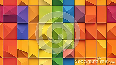 Brightly colored geometric shapes overlap, creating an abstract design filled with vibrant hues and dynamic angles that Stock Photo