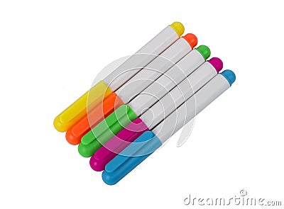 Brightly Colored Highlighters On White Background Stock Photo