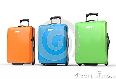 Brightly colored polycarbonate travel baggage suitcases Stock Photo