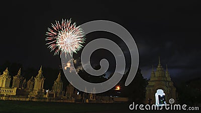 Brightly colorful fireworks colors in the night sky Stock Photo