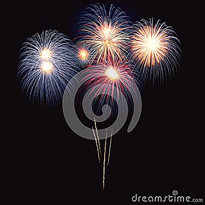 Brightly colorful fireworks in the night sky Stock Photo