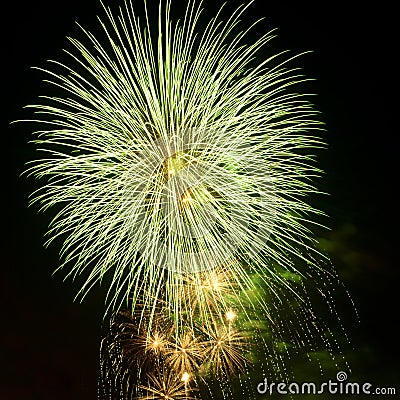 Brightly colorful fireworks in the night sky Stock Photo