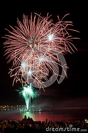 Brightly colorful fireworks in the night sky Stock Photo