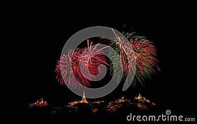 Brightly colorful fireworks and salute of various colors in the Stock Photo