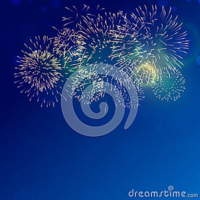 Brightly Colorful Fireworks on twilight background Vector Illustration