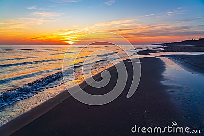 Brightly colorful sunrise on the sea coast.Nature wallpaper Stock Photo