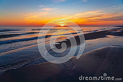 Brightly colorful sunrise on the sea coast.Nature wallpaper Stock Photo