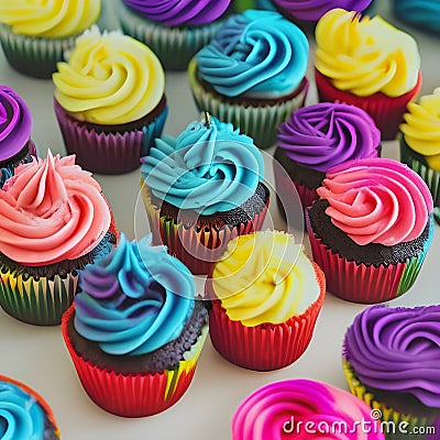 Brightly coloured cupcakes Stock Photo