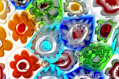 Brightly coloured fused glass. Abstract, background. Stock Photo