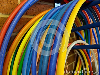 A brightly coloured set of hula hoop rings Stock Photo