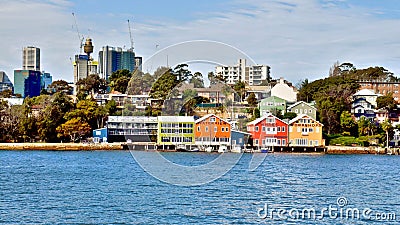 The brightly coloured Waterview Wharf Workshops in Balmain - NSW, Australia Editorial Stock Photo