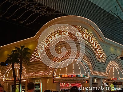 Brightly illuminated entrance to Golden Nugget casino in Fremont or old city area Editorial Stock Photo