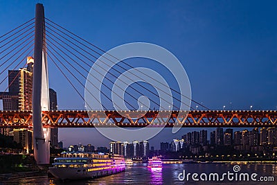 Ship cruising in Chongqing town at night Editorial Stock Photo