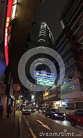 Brightly lit streets, Hongkong Street life Editorial Stock Photo