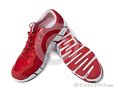 Brightly red trainers Stock Photo