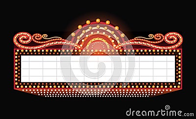 Brightly theater glowing retro cinema neon sign Vector Illustration
