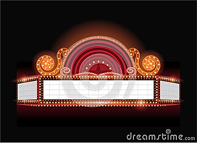 Brightly vector theater glowing retro cinema neon sign Vector Illustration