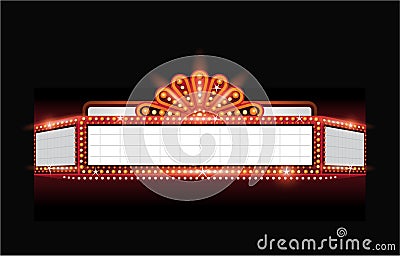 Brightly vector theater glowing retro cinema neon sign Vector Illustration