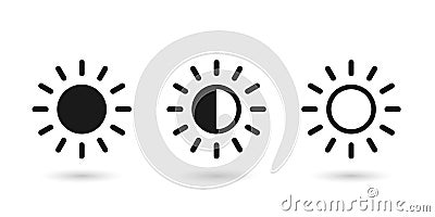 Brightness control icons set. Contrast level icon. Screen brightness and contrast level settings icon. Vector Illustration