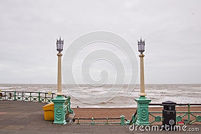 Brighton promenade with lamppost in rainy day. Stock Photo
