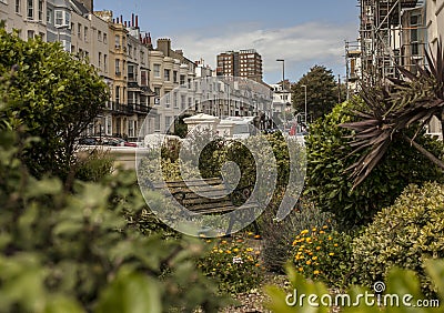 Brighton town - a street with a bench. Stock Photo