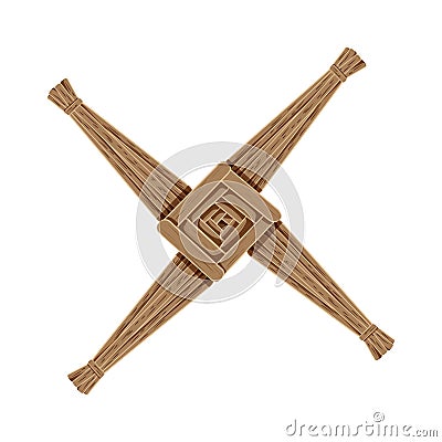 Brigids Cross made of brown straw. Wiccan pagan symbol isolated element Vector Illustration