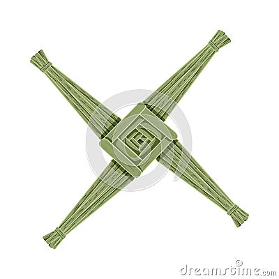 Brigid Cross made of green straw. Wiccan pagan symbol isolated element Vector Illustration