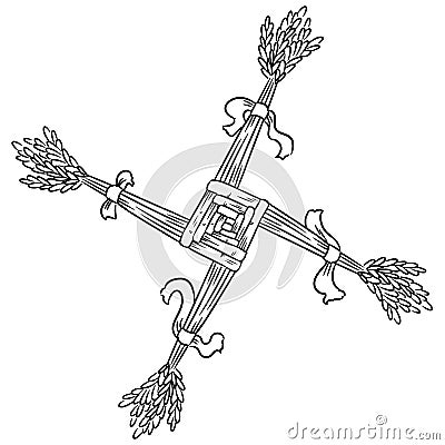 Brigid Cross made of straw. Wiccan pagan sketched symbol. Isolated element Vector Illustration