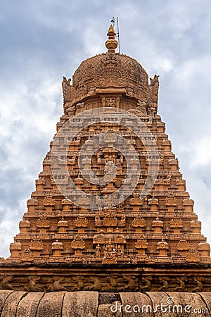 The Massive tower of Brihadishvara temple. Stock Photo