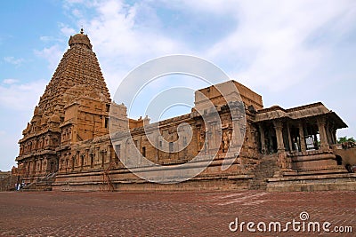 Brihadisvara Temple, Tanjore, Tamil Nadu. View from South East. Stock Photo