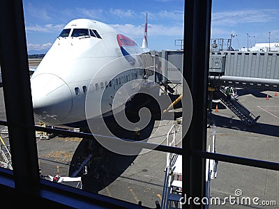 Briish jumbo jet at seattle airport Editorial Stock Photo